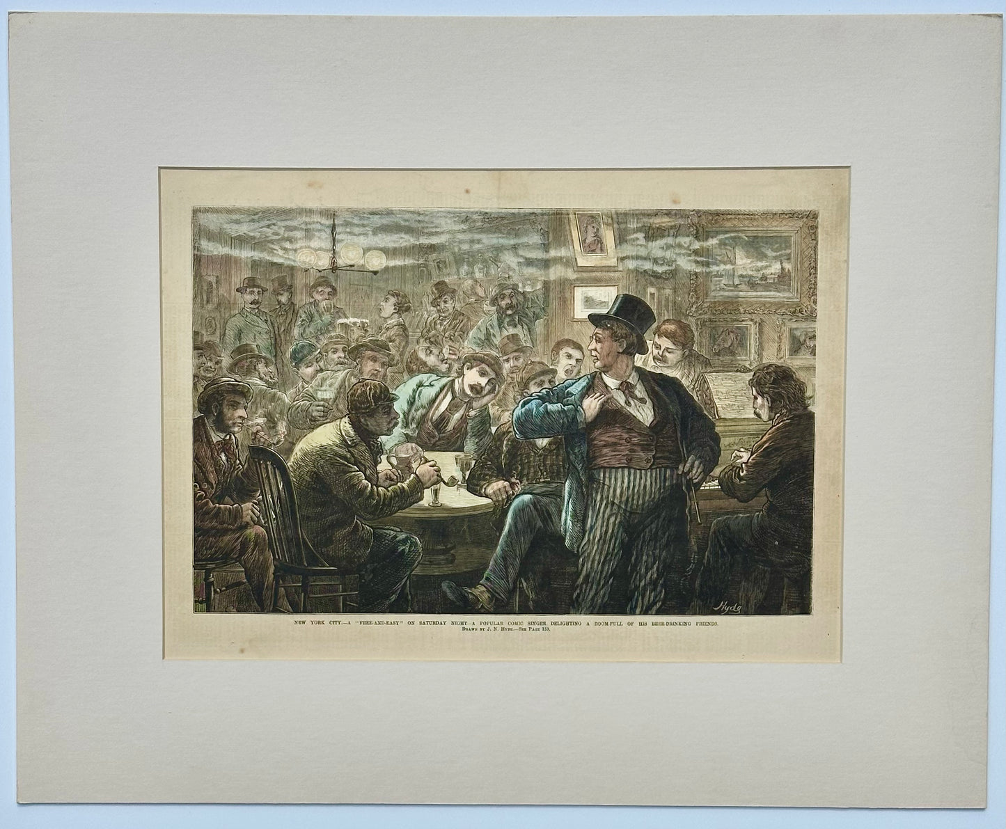 New York City on a Saturday Night, original engraving, 1873