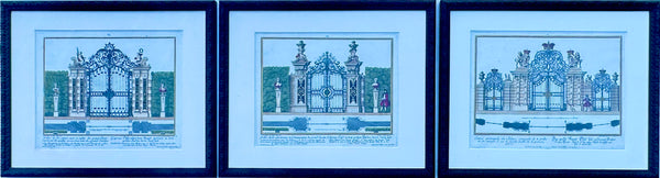 Architectural Garden Gates by Johann George Oegg, Set of 3, Framed (c. 1740)