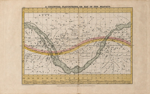 Map of the Heavens & Milky Way | Antique Hand-Colored Celestial Planisphere | from Geography of the Heavens by Elijah Hinsdale Burritt, 1835