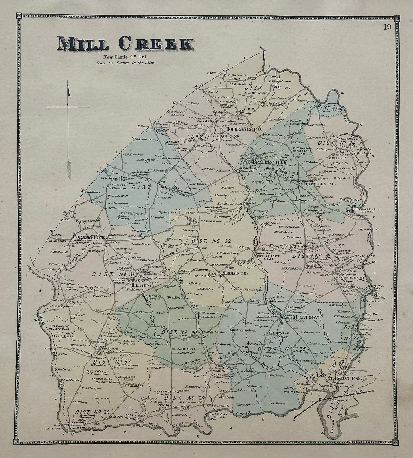 Mill Creek Hundred, Delaware (Mid 19th Century Original Framed Engraving)
