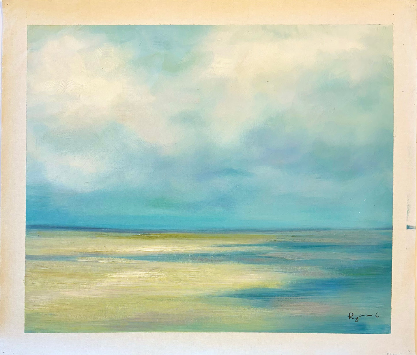 Abstract Shoreline Horizon Coastal Seascape – Original Painting by Ryan C.
