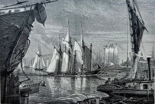 East River, New York City, Original Print, 1874