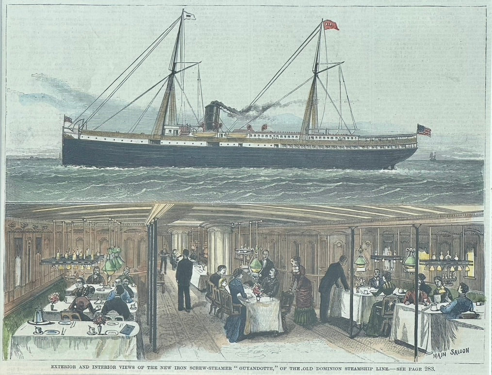 Steamship 'State of California' Pacific Coast Steamship Company print, Circa 1878 (Exterior and Interior Views)