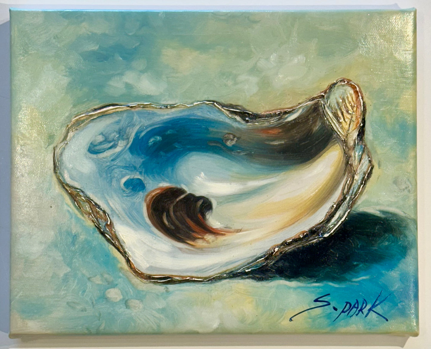 Modern Oyster by S. Park, antiqued gold wood frame