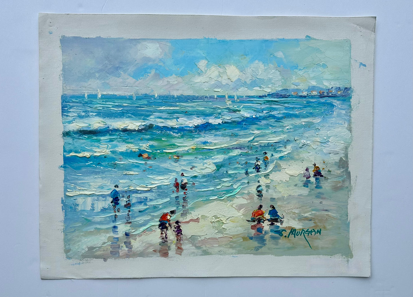 Contemporary Coastal Beach Seascape Oil Painting on Canvas, Unstretched, by J. Morgan
