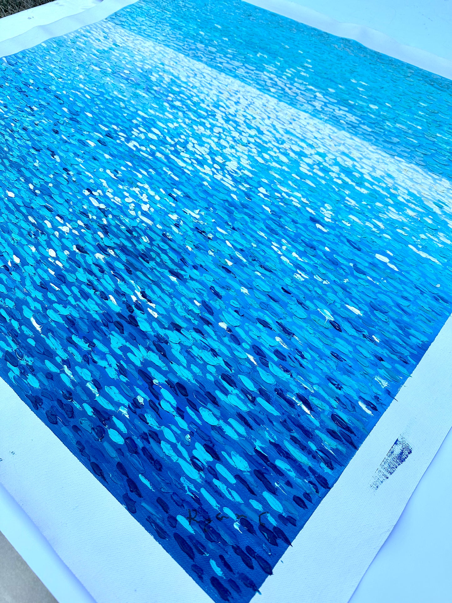 Seascape Shimmering Water — Original Oil Painting, Unstretched, By Ryan C. (30" x 40")