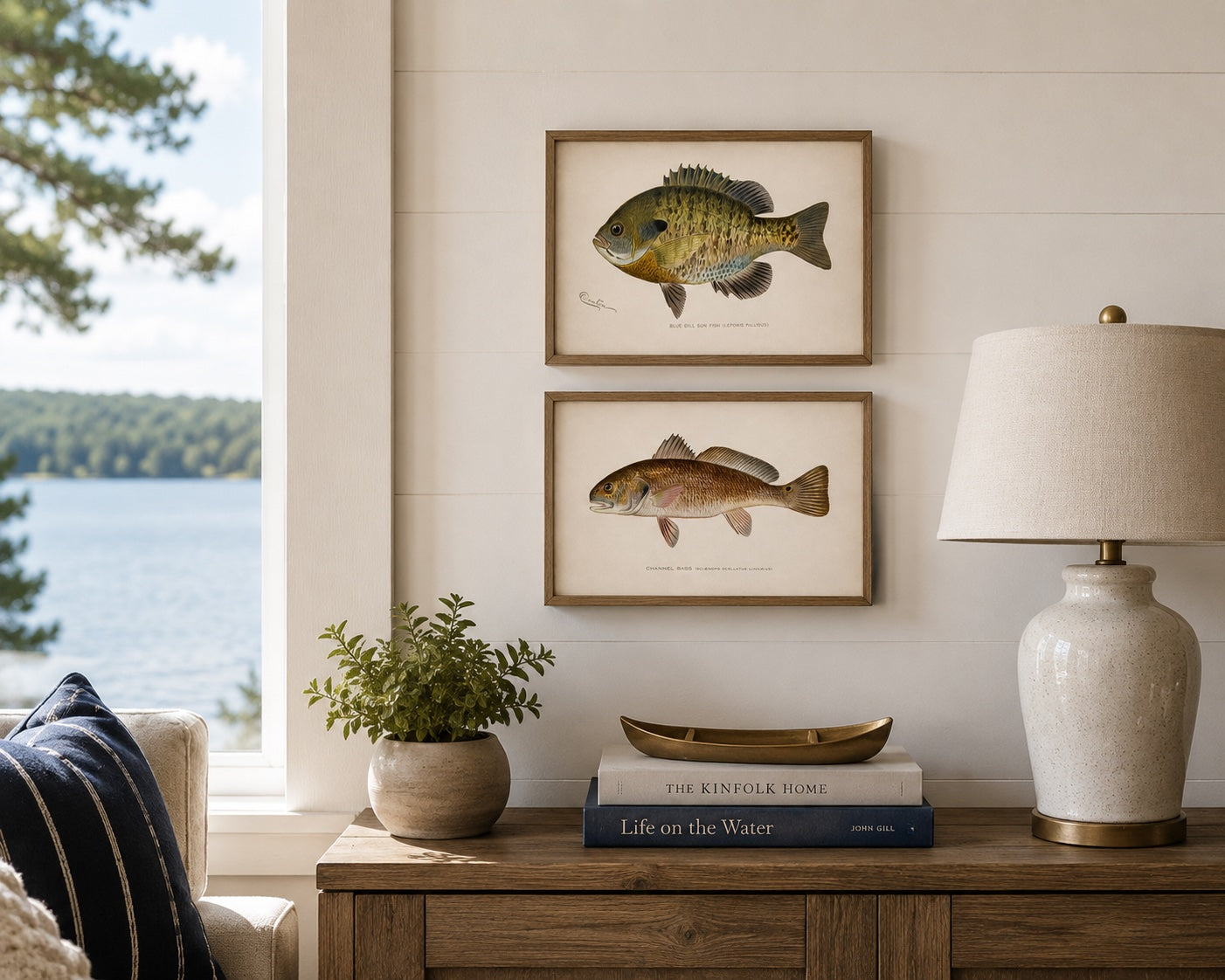Blue Gill Sunfish & Chanel Bass by Denton, Circa 1903 (S/2)