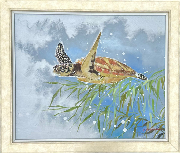 Sea Turtle | Contemporary Oil Painting on Canvas, Framed | By Henderson