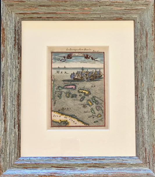 Bahamas Caribbean Coastal Chart by Mallet, 1684 (Framed)