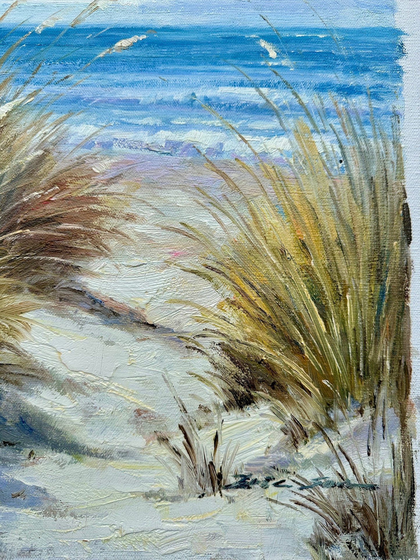 Serene Beach Dune Grasses Scene Oil Painting on Canvas, Unstretched, by Mariella