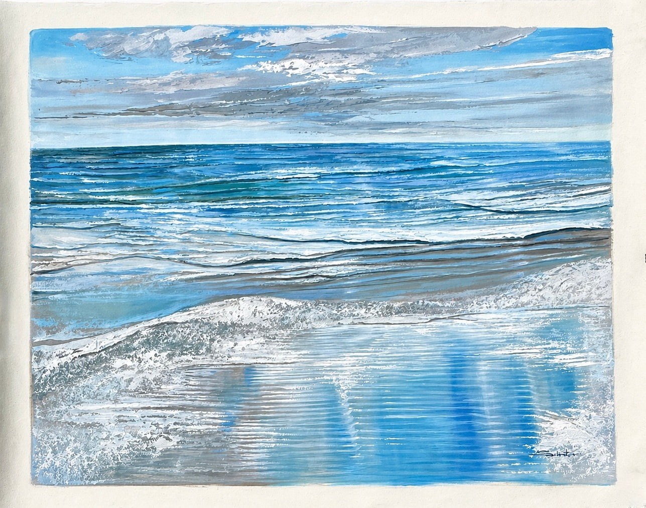 Coastal Seascape Oil Painting by Schrater – Original Ocean Wave Large Landscape on Canvas, 36" x 48"