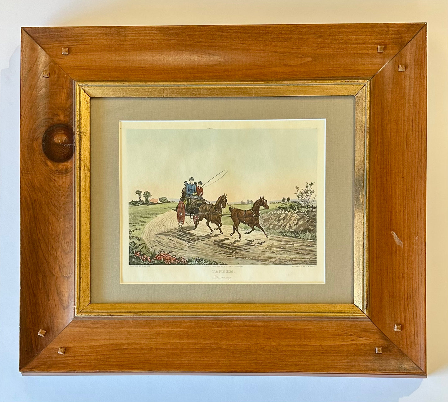 "Tandem", Horse Carriage Scene, Framed Print