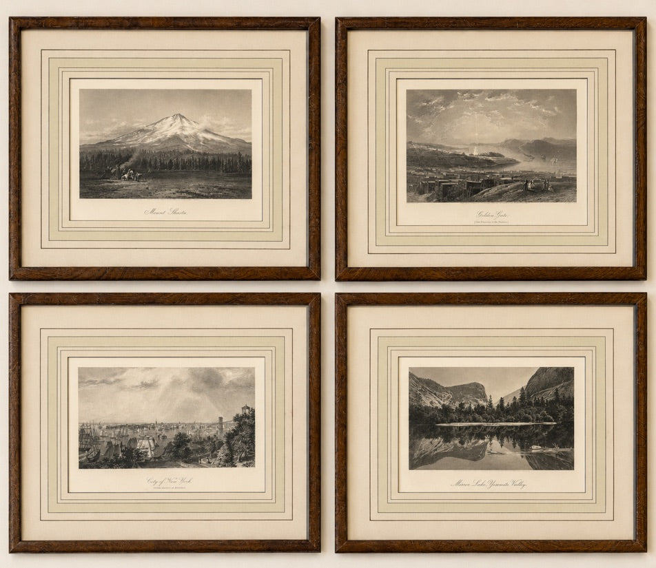 Set of 4 American Landscape Prints – New York, California & Yosemite, Framed (Picturesque America, 1872)