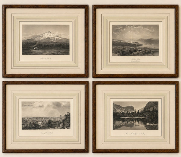 Set of 4 American Landscape Prints – New York, California & Yosemite, Framed (Picturesque America, 1872)