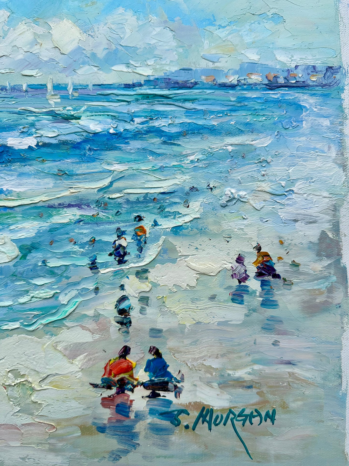 Contemporary Coastal Beach Seascape Oil Painting on Canvas, Unstretched, by J. Morgan