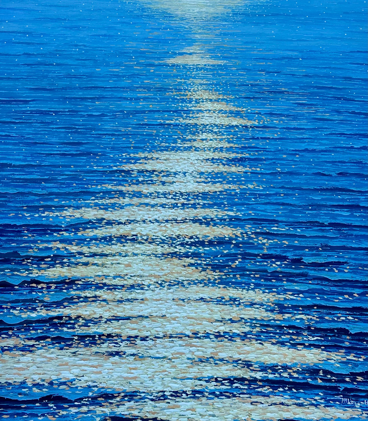 Moonpath — Seascape Original Oil Painting, Unstretched, by Samuel H. (36" X 48")