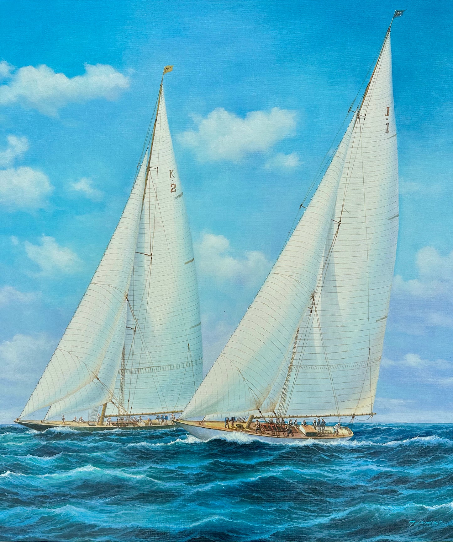 Sailboat Racing Seascape Original Oil on Canvas by Thomas