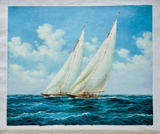 Schooner Racing Sailboats Nautical Original Painting, Unstretched by Thomas