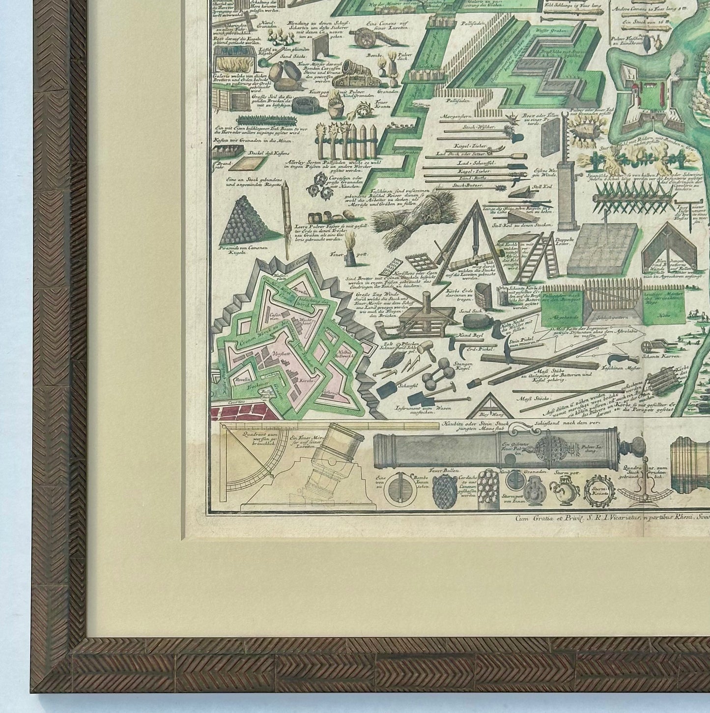 Seutter’s Art of War Chart of Weapons & Military Defense, 1720