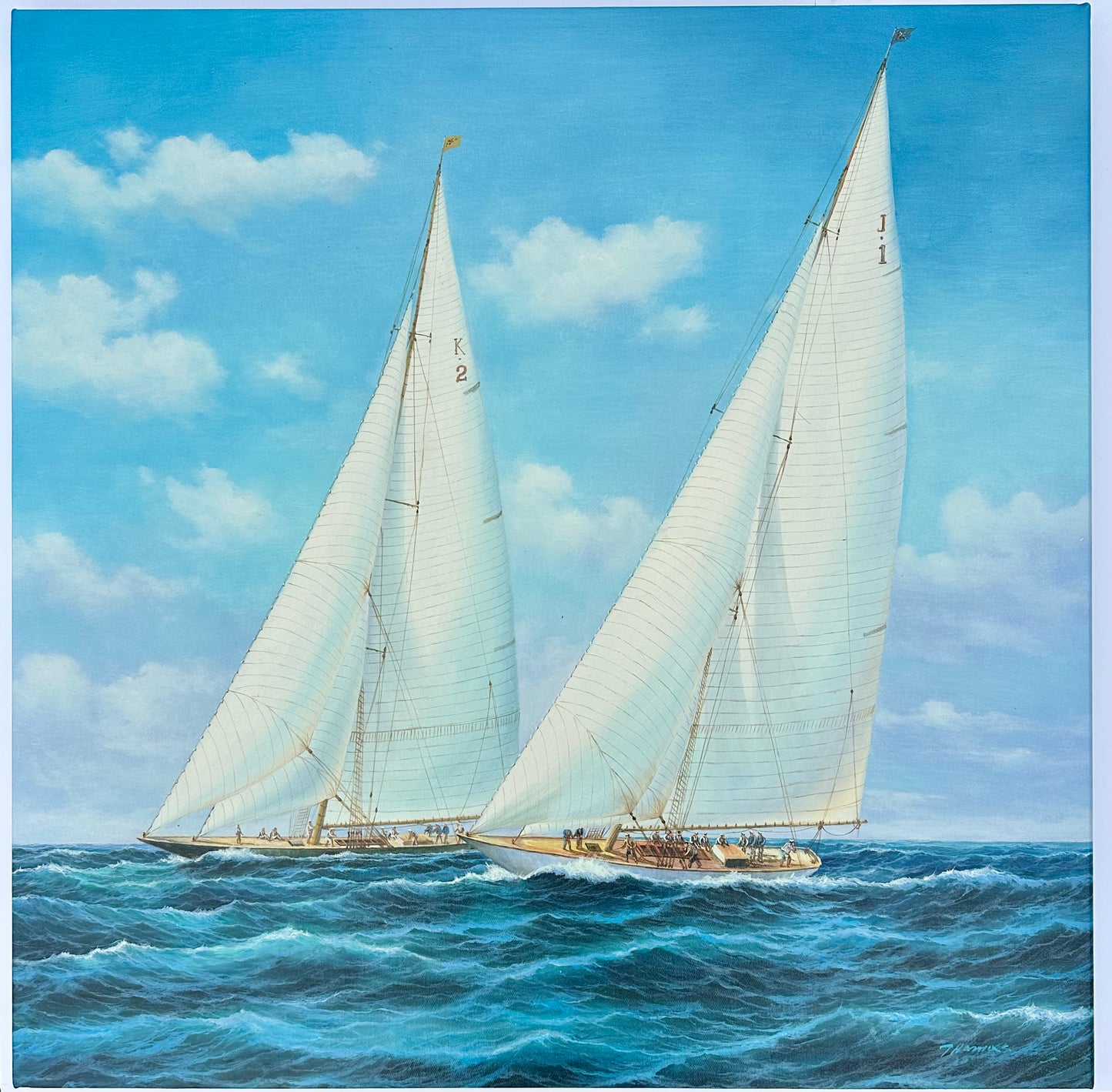 Sailboat Racing Seascape Original Oil on Canvas by Thomas