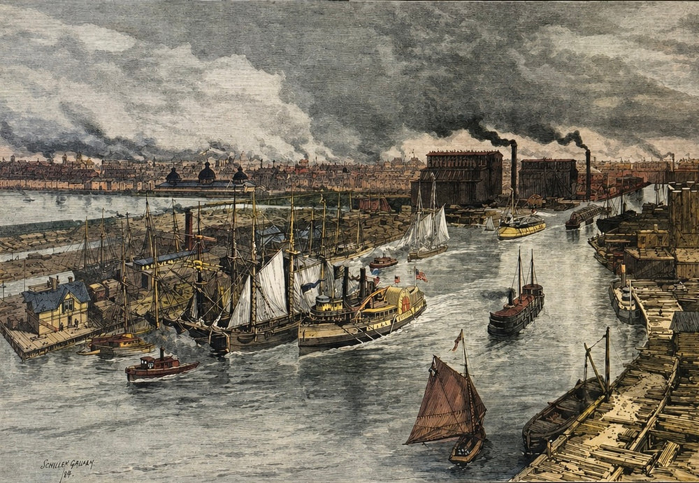 City of Chicago from the Top of Lighthouse on Lake Michigan, Original print, 1884