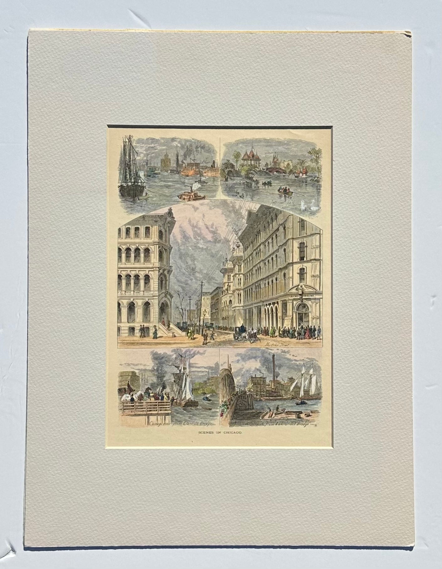 Scenes of Chicago (Madison Street, and the Clark Street/Lake Street bridge), Original Print, 1874