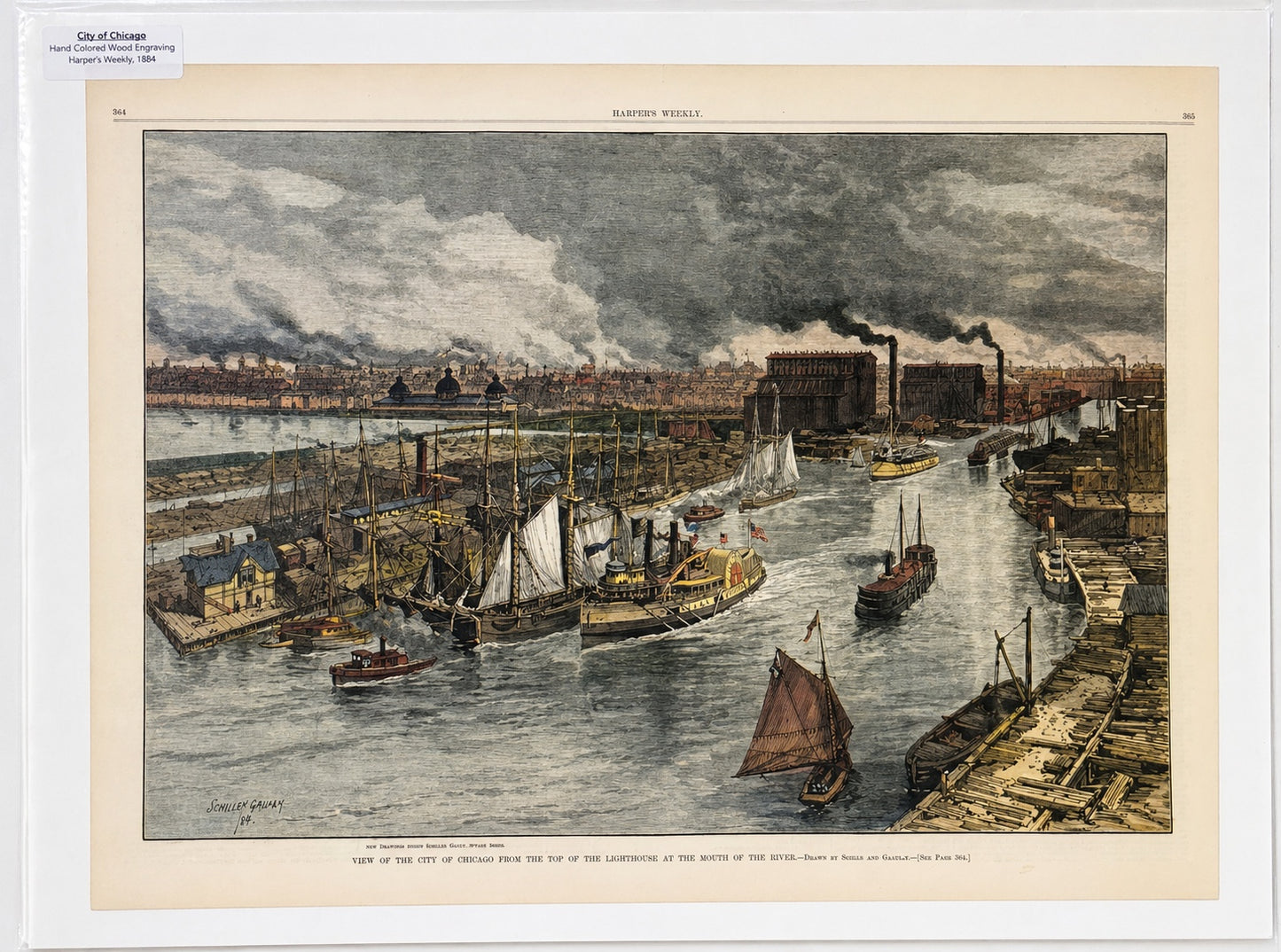 City of Chicago from the Top of Lighthouse on Lake Michigan, Original print, 1884
