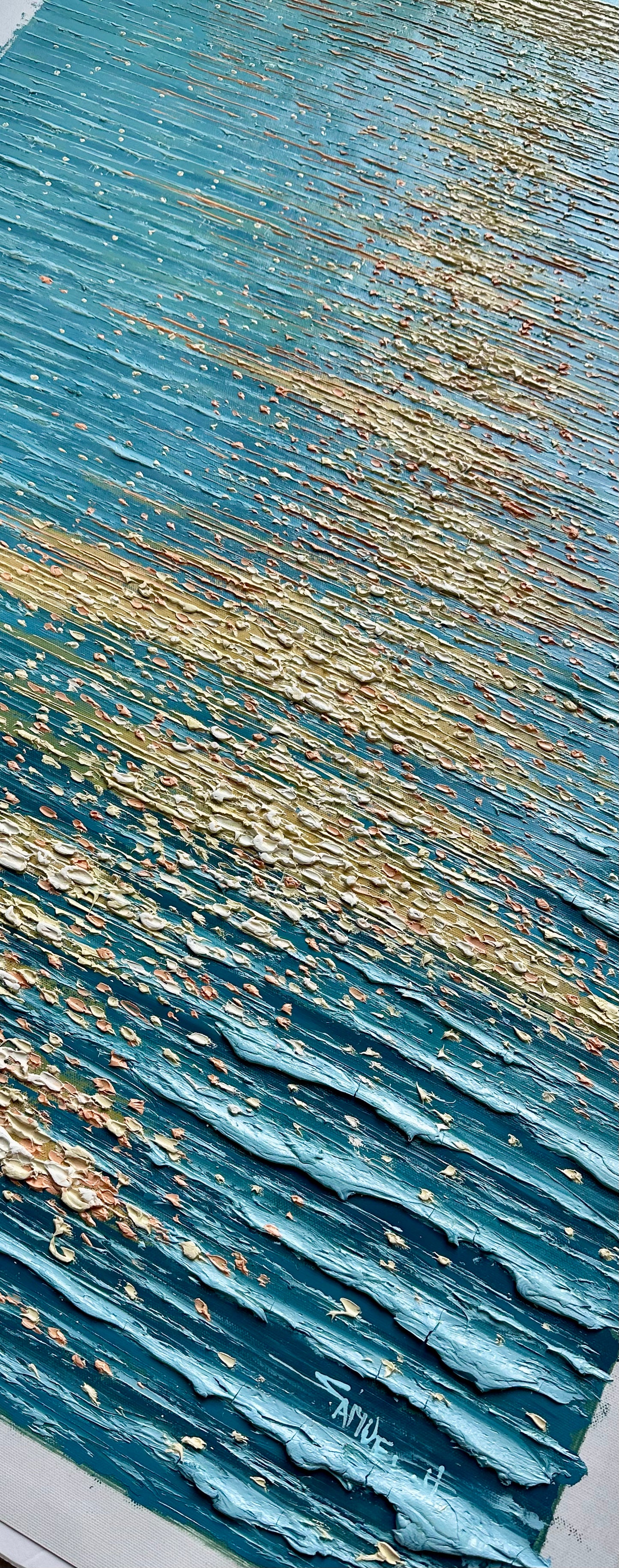 Golden Hour Ocean Reflection | Original Textured Oil Painting — Unstretched, by Samuel H. (24" x 36")