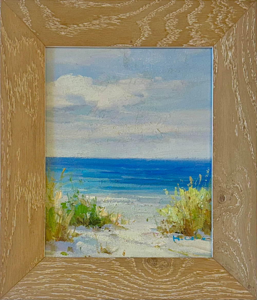 Serene Beach Pathway Scene Oil Painting by H. Cole (Framed)