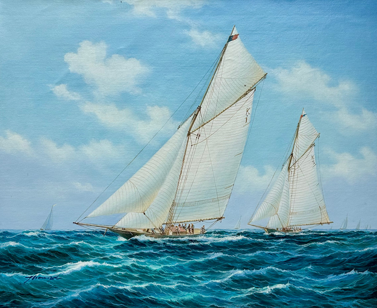 Gaff-Rigged Sailboats Nautical Original Painting, Unstretched by Thomas