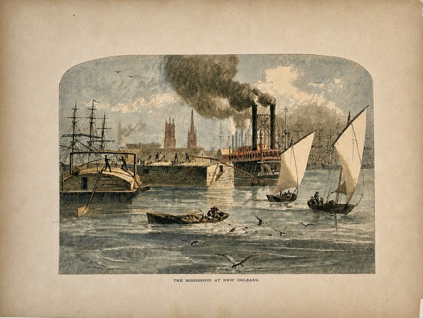 Mississippi River at New Orleans Original Wood Engraving from Picturesque America, 1872
