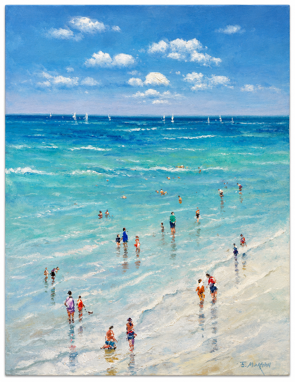 Summer at the Shore – Original Coastal Beach Oil Painting by J. Morgan, 30 x 40