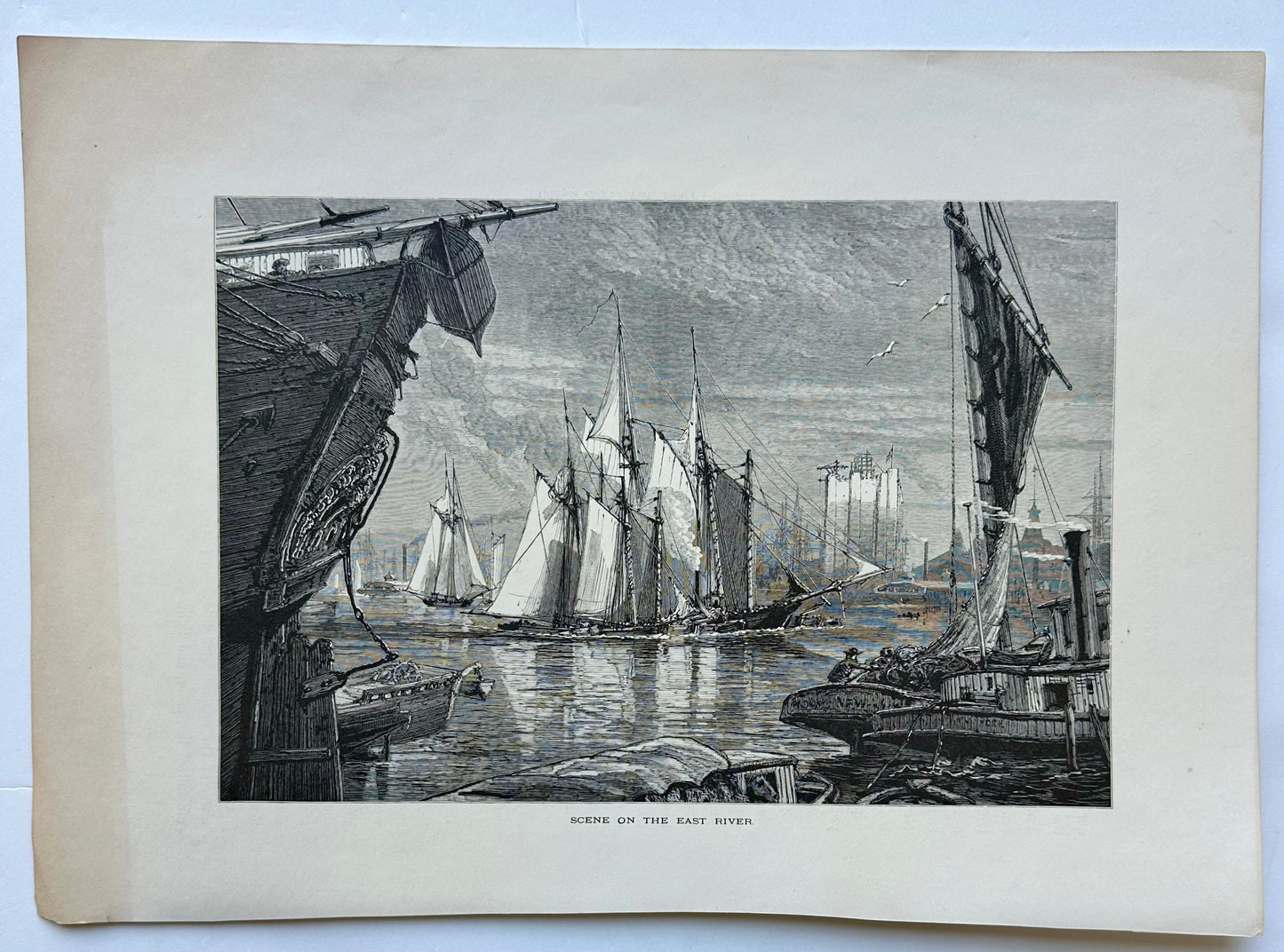 East River, New York City, Original Print, 1874