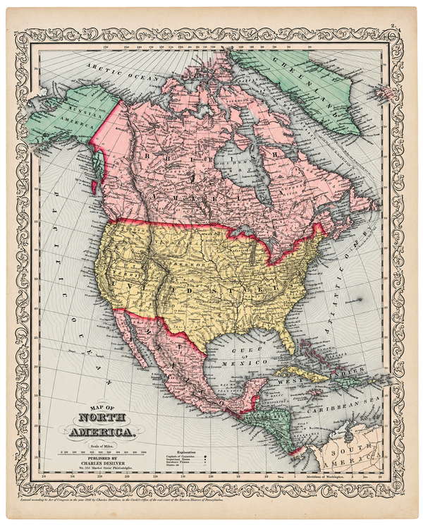 North America Map by Charles DeSilver, 1858