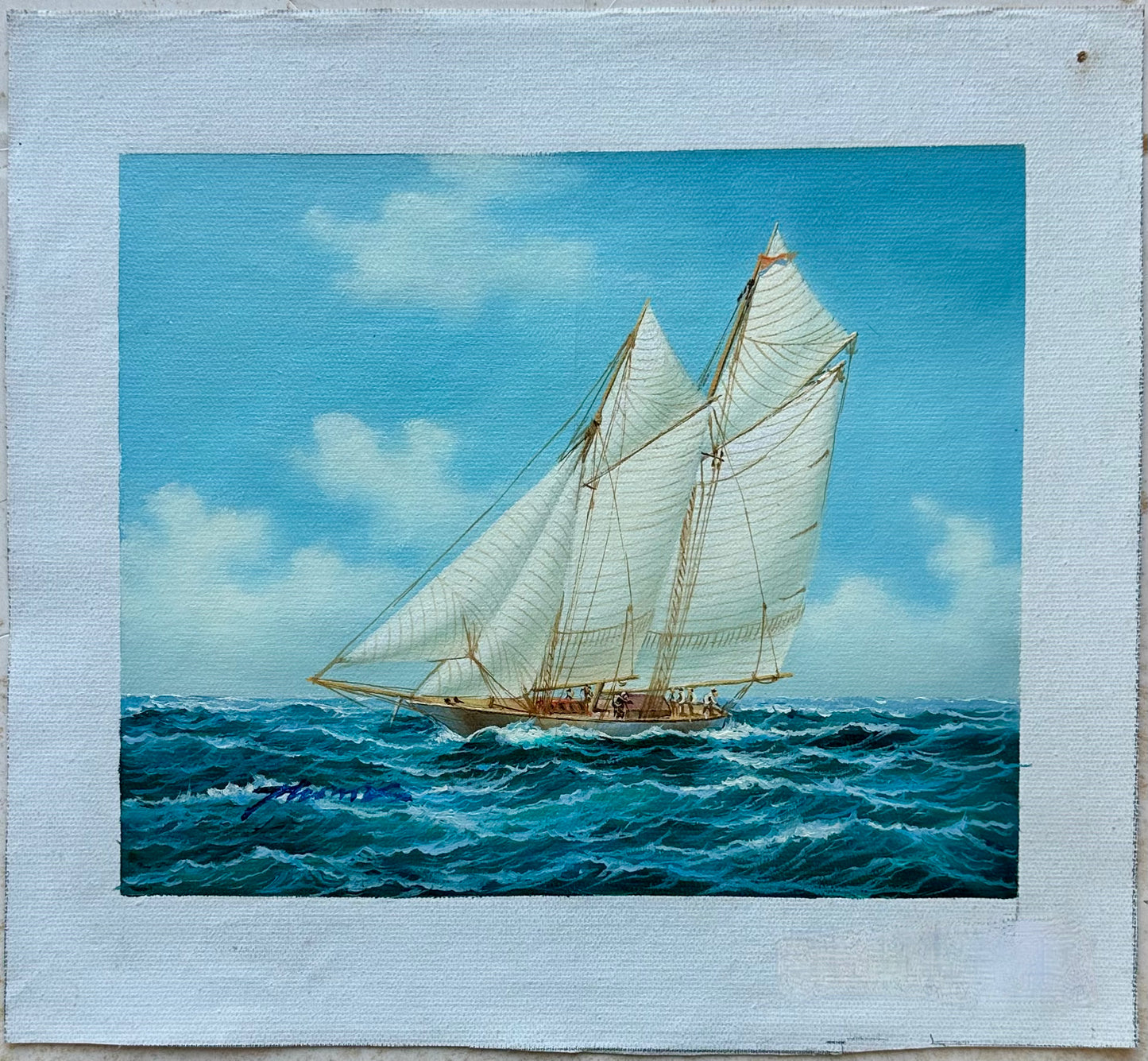 Yacht Schooner Sailboat Marine Oil Painting on Canvas, Unstretched, by Thomas