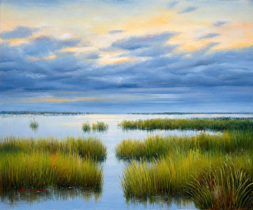 Original Coastal Marsh Oil Painting, 20 x 24 Unstretched Canvas by Eric Son