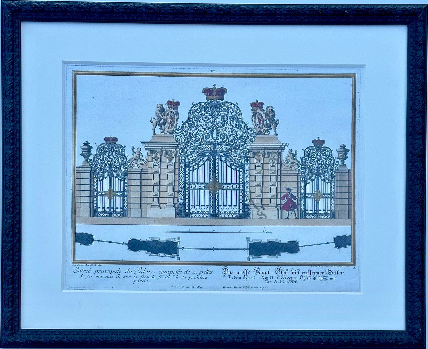 Architectural Garden Gates by Johann George Oegg, Set of 3, Framed (c. 1740)