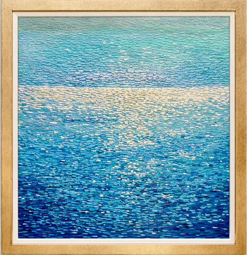 Abstract Ocean Seascape Large Painting — Original oil on canvas, Framed (40" x 40")