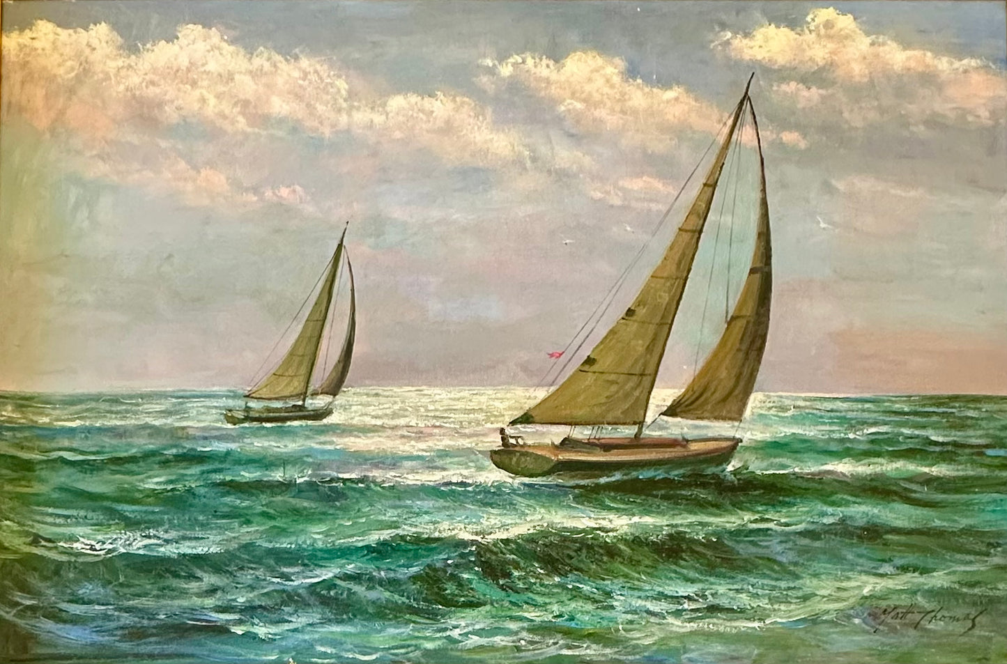 Sailboats, Seascape Original Oil Painting by Matt Thomas