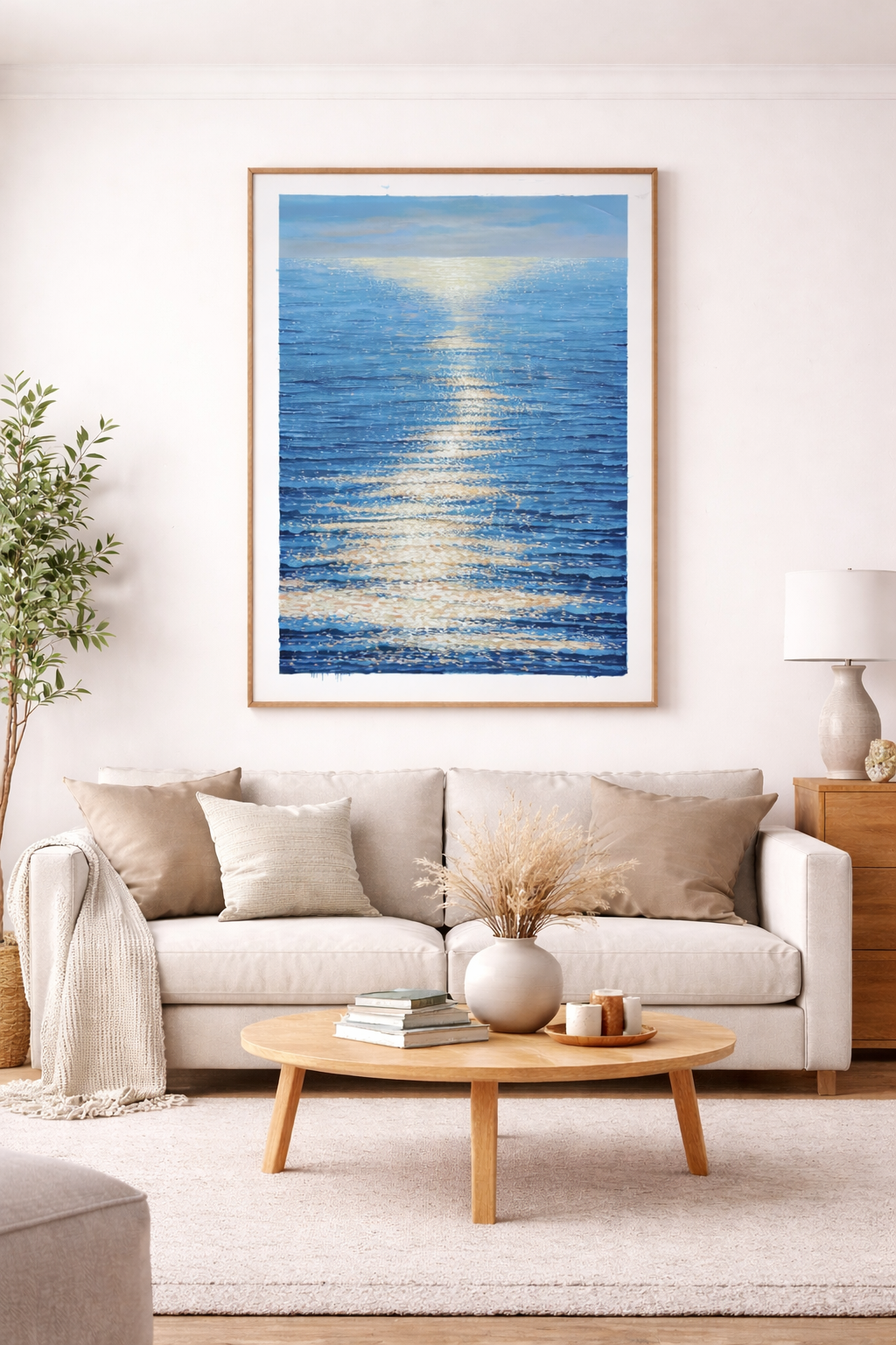Moonpath — Seascape Original Oil Painting, Unstretched, by Samuel H. (36" X 48")