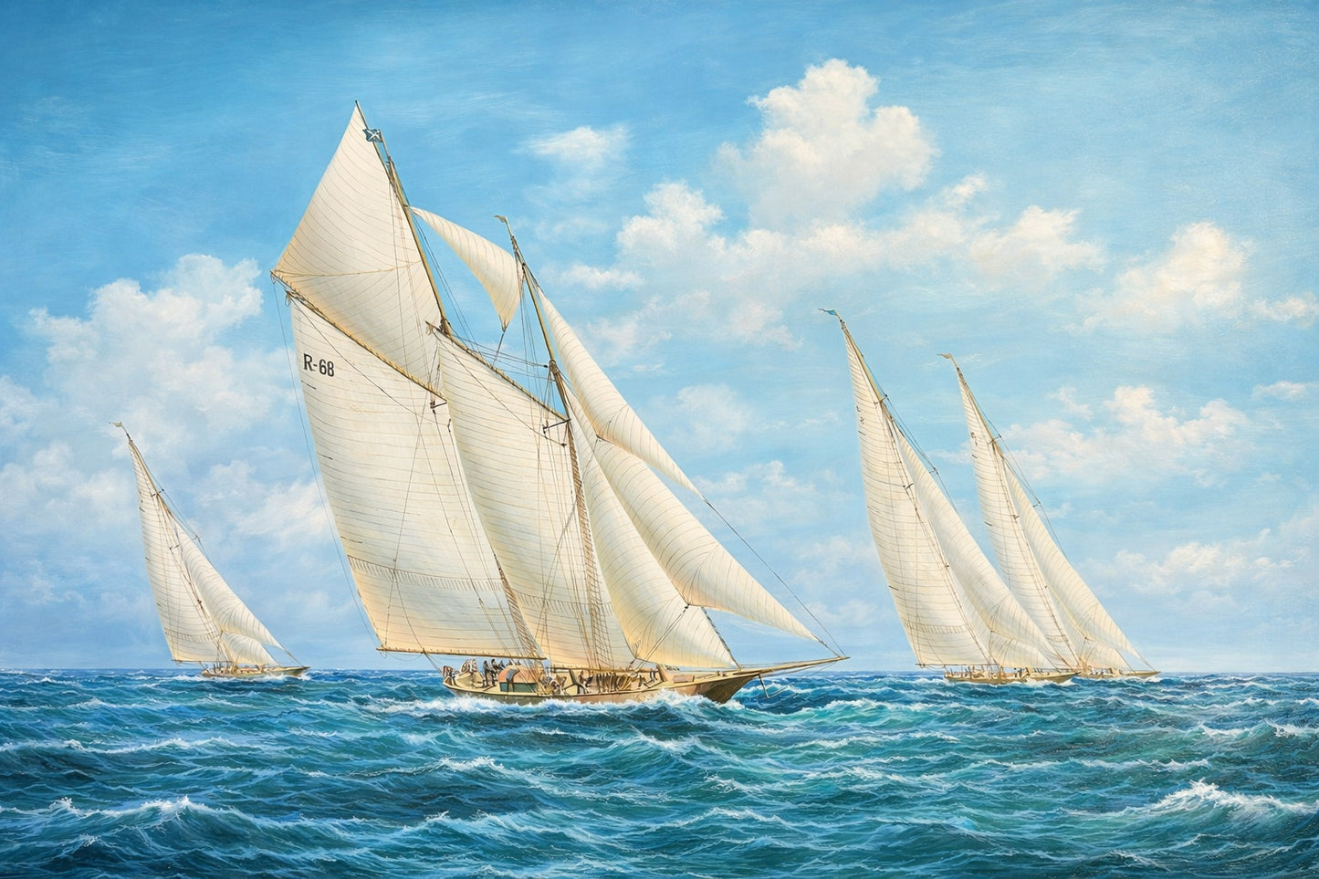 Yacht Sailing Schooners at Sea Original Painting – by Matt Thomas (24" x 36"), Unstretched