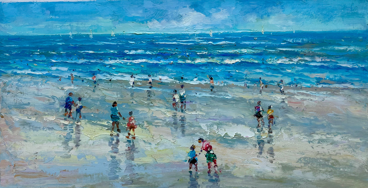 Contemporary Ocean Beach scene painting, Unstretched, By J. Morgan
