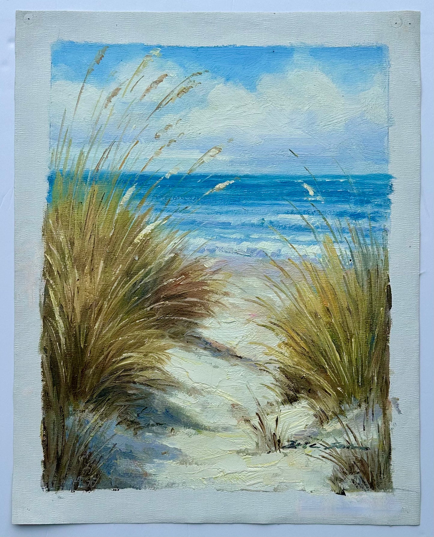 Serene Beach Dune Grasses Scene Oil Painting on Canvas, Unstretched, by Mariella
