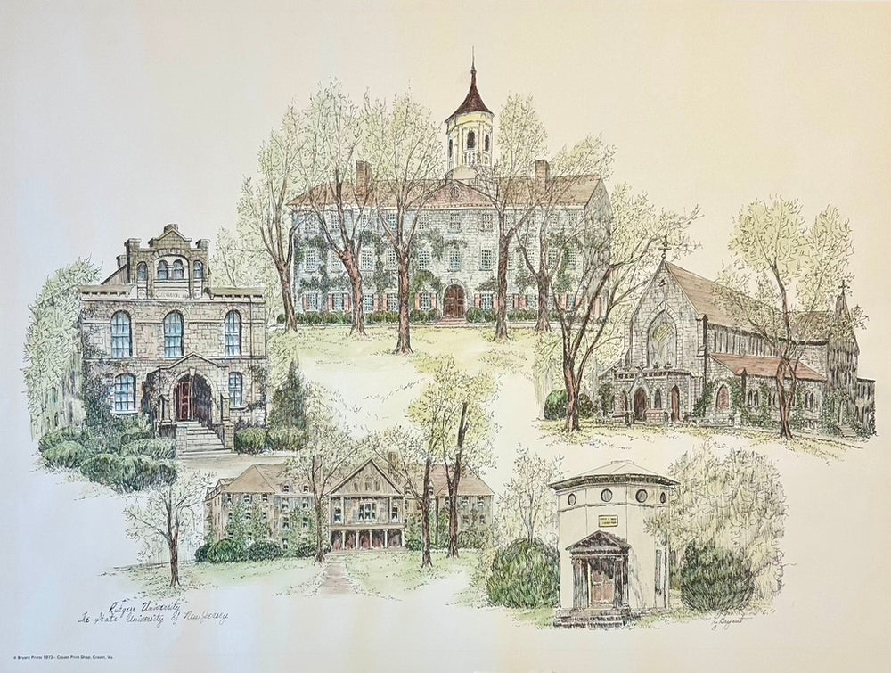 Rutgers University Campus Print by Liz Bryant – Hand-Colored Architectural Illustration, 24” X 18”