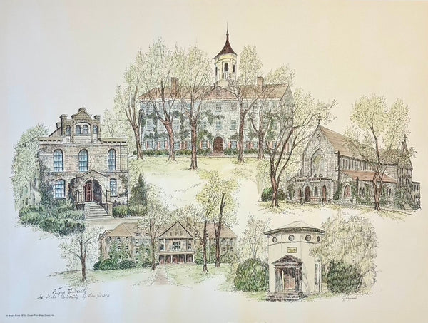 Rutgers University Campus Print by Liz Bryant – Hand-Colored Architectural Illustration, 24” X 18”