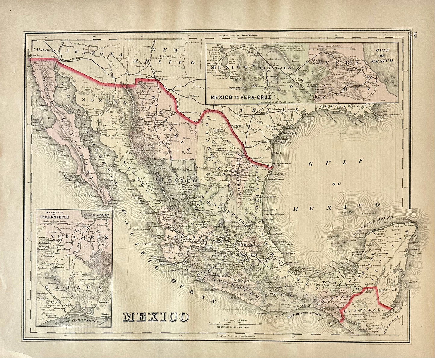Mexico to Vera Cruz and Tehuantepec, Original Map by Gray, 1884