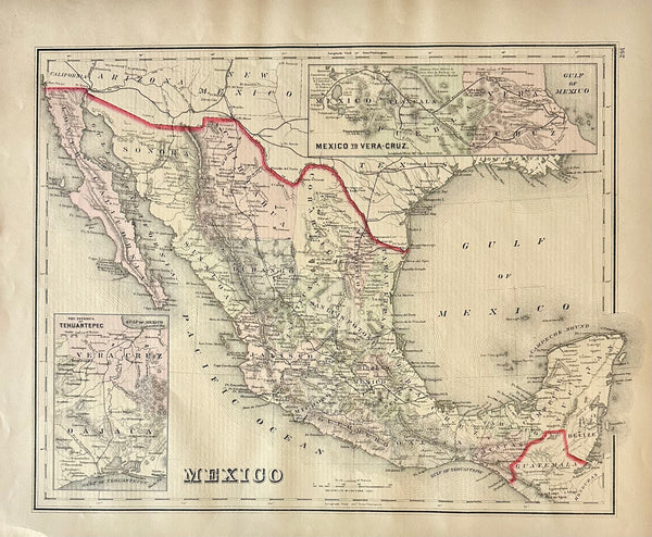 Mexico to Vera Cruz and Tehuantepec, Original Map by Gray, 1884
