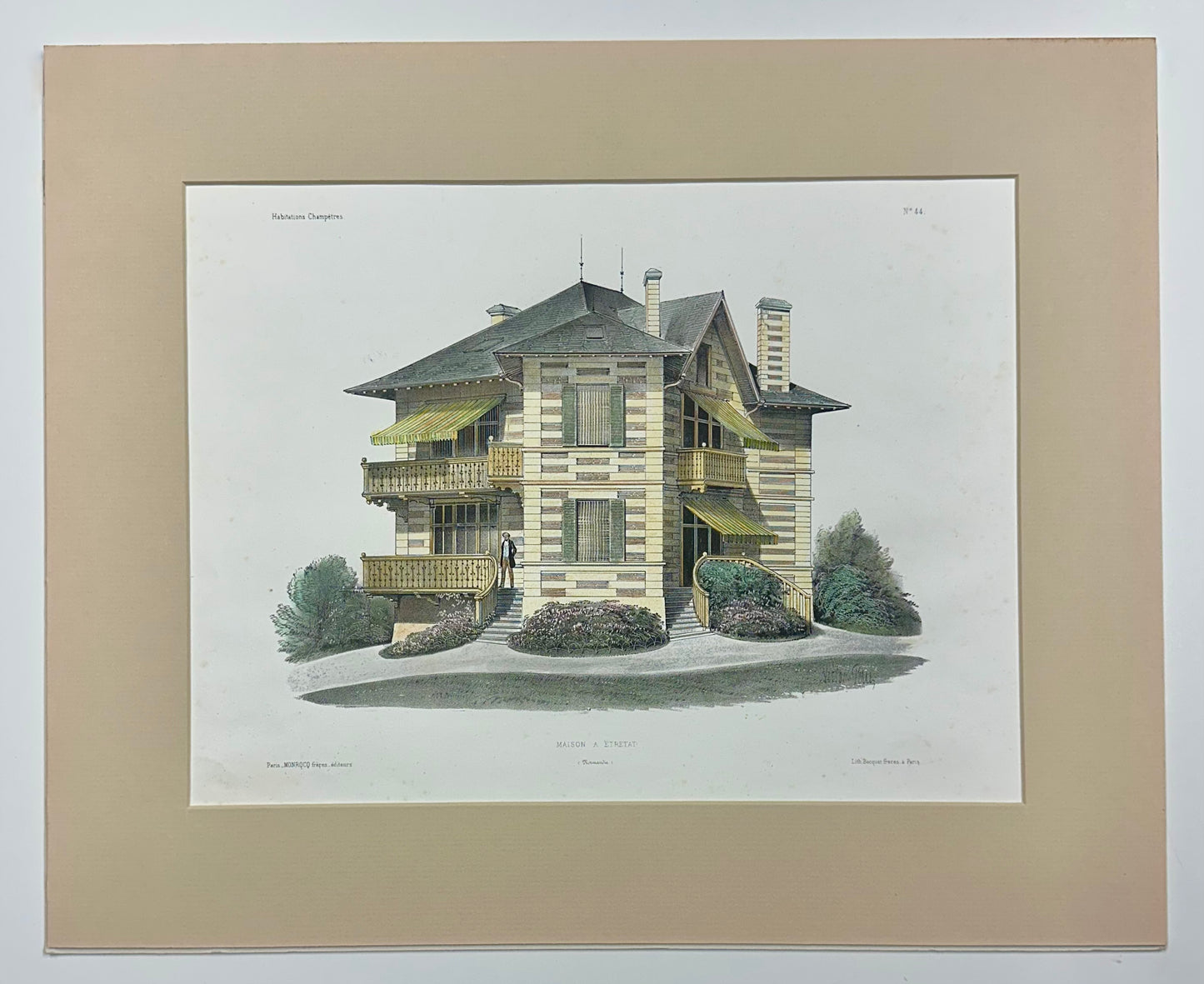 Maison a Etretat (France) Original Lithograph, 1860