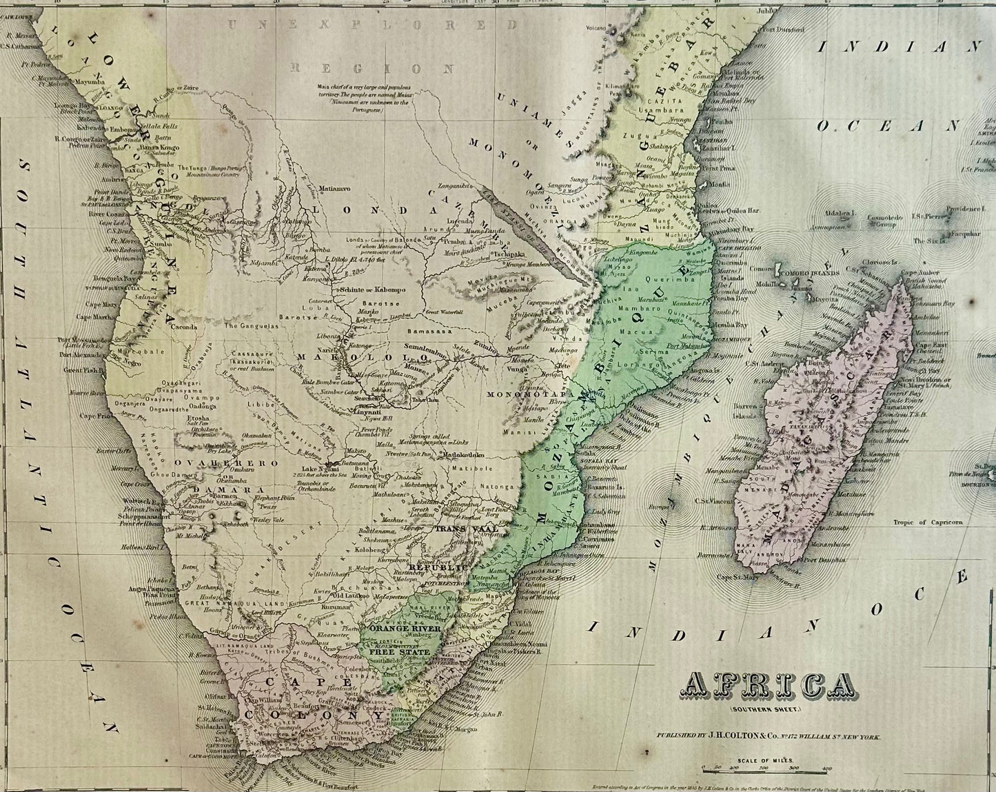 South Africa Map by J. H. Colton, 1855