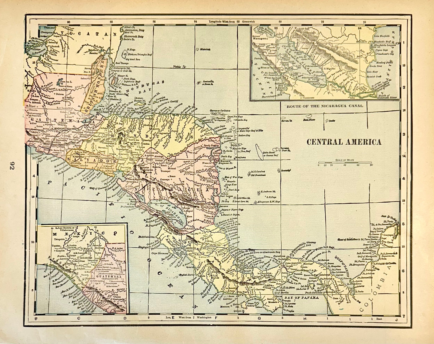 Central America (Aspinwall & Nicaragua), Original map by Cram, 1889
